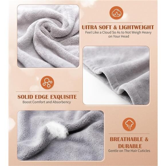 Microfiber Hair Towel Wrap, Fast Drying Hair Turban, Soft Ultra - Picture 10 of 14
